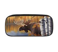 DWVTFSM Großes Federmäppchen mit Birkenblättern, Elch, wasserdicht, niedlich, für Reisen, Kosmetik, Leder, Make-up-Tasche, Organizer, Stifthalter für Männer und Frauen, Stil:, Einheitsgröße