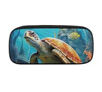 DWVTFSM Großes Federmäppchen mit Delfinen, Meeresschildkröte, Korallenriff, wasserdicht, niedliches Federmäppchen, Reise-Kosmetiktasche, Leder, Make-up-Tasche, Organizer, Stifthalter für Männer und