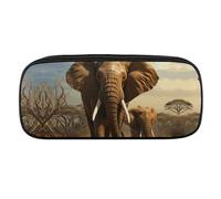 DWVTFSM Großes Federmäppchen mit Elefantenmotiven, wasserdicht, niedliches Federmäppchen, Reise-Kosmetiktasche, Leder, Make-up-Tasche, Organizer, Stifthalter für Männer und Frauen, Stil