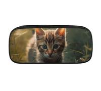 DWVTFSM Großes Federmäppchen mit Kätzchen-Motiv auf dem Gras, wasserdicht, niedliches Federmäppchen, Reise-Kosmetiktasche, Make-up-Tasche, Organizer, Stifthalter für Männer und Frauen, Stil