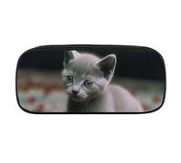 DWVTFSM Großes Federmäppchen mit Katze und Blütenblättern, wasserdicht, niedliches Federmäppchen, Reise-Kosmetiktasche, Leder, Make-up-Tasche, Organizer, Stifthalter für Männer und Frauen, Stil