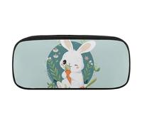 DWVTFSM Großes Federmäppchen mit niedlichem Kaninchen und Karotte, wasserdicht, niedliches Federmäppchen, Reise-Kosmetiktasche, Leder, Make-up-Tasche, Organizer, Stifthalter für Männer und Frauen