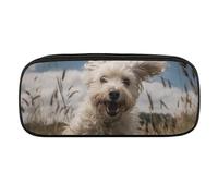 DWVTFSM Großes Federmäppchen mit weißem Hund im Feld, wasserdicht, niedliches Federmäppchen, Reise-Kosmetiktasche, Make-up-Tasche, Organizer, Stifthalter für Männer und Frauen, Stil:, Einheitsgröße