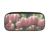 DWVTFSM Großes Federmäppchen, Motiv: blühende Pfirsich-Tulpen, wasserdicht, niedliches Federmäppchen, Reise-Kosmetiktasche, Leder, Make-up-Tasche, Organizer, Stifthalter für Männer und Frauen, Stil