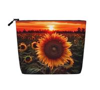 Dwvtfsm Kosmetiktasche mit Sonnenuntergang-Sonnenblumen-Motiv, wasserdicht, Leinen, Reise-Kosmetik-Organizer, leichter Reißverschluss, Reise-Kulturbeutel, Organizer, Make-up-Pinsel
