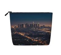 Dwvtfsm Los Angeles Skyline Make-up-Tasche für Damen, wasserdicht, Leinen, Reise-Kosmetik-Organizer, leichter Reißverschluss, Reise-Kulturbeutel, Organizer, Make-up-Pinsel, Aufbewahrungstasche