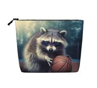 Dwvtfsm Lustige Waschbär-Basketball-Make-up-Tasche für Damen, wasserdicht, Leinen, Reise-Kosmetik-Organizer, leichter Reißverschluss, Reise-Kulturbeutel, Organizer, Make-up-Pinsel, Aufbewahrungstasche