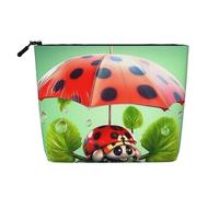 Dwvtfsm Lustiger Marienkäfer mit Regenschirmen, Make-up-Tasche für Damen, wasserdicht, Leinen, Reise-Kosmetik-Organizer, leichter Reißverschluss, Reise-Kulturbeutel, Organizer, Make-up-Pinsel