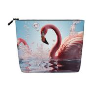 Dwvtfsm Make-up-Tasche für Damen, elegante rosa Flamingos im Wasser, wasserdicht, Leinen, Reise-Kosmetik-Organizer, leichter Reißverschluss, Reise-Kulturbeutel, Organizer, Make-up-Pinsel