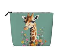 Dwvtfsm Make-up-Tasche für Damen, Giraffe mit Blumen, wasserdicht, Leinen, Reise-Kosmetik-Organizer, leichter Reißverschluss, Reise-Kulturbeutel, Organizer, Make-up-Pinsel, Aufbewahrungstasche