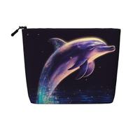 Dwvtfsm Make-up-Tasche für Damen, Glitzer-Delfin, wasserdicht, Leinen, Reise-Kosmetik-Organizer, leichter Reißverschluss, Reise-Kulturbeutel, Organizer, Make-up-Pinsel, Aufbewahrungstasche