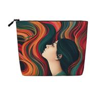 Dwvtfsm Make-up-Tasche für Damen mit langen, bunten Haaren, wasserdicht, Leinen, Reise-Kosmetik-Organizer, leichter Reißverschluss, Reise-Kulturbeutel, Organizer, Make-up-Pinsel, Aufbewahrungstasche