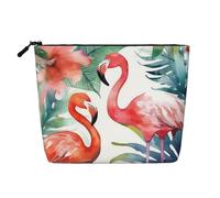 Dwvtfsm Make-up-Tasche für Damen, Motiv: Flamingos, Wasserfarben, Tropen, wasserdicht, Leinen, Reise-Kosmetik-Organizer, leichter Reißverschluss, Reise-Kulturbeutel, Organizer, Make-up-Pinsel