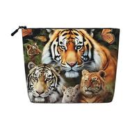 Dwvtfsm Make-up-Tasche für Damen, Motiv: Löwe, Tiger, Leopard und Schmetterling, wasserdicht, Leinen, Reise-Kosmetik-Organizer, leichter Reißverschluss, Reise-Kulturbeutel, Organizer, Make-up-Pinsel