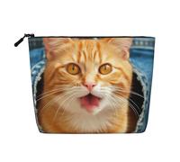 Dwvtfsm Make-up-Tasche für Damen, Motiv: orangefarbene Katze, mit herausstechender Zunge, wasserdicht, Leinen, Reise-Kosmetik-Organizer, leichter Reißverschluss, Reise-Kulturbeutel, Organizer