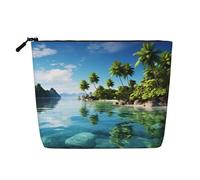 Dwvtfsm Make-up-Tasche für Damen, Motiv: schöne Insel im Meer, wasserdicht, Leinen, Reise-Kosmetik-Organizer, leichter Reißverschluss, Reise-Kulturbeutel, Organizer, Make-up-Pinsel
