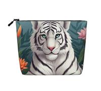 Dwvtfsm Make-up-Tasche für Damen, niedlicher weißer Tiger, wasserdicht, Leinen, Reise-Kosmetik-Organizer, leichter Reißverschluss, Reise-Kulturbeutel, Organizer, Make-up-Pinsel, Aufbewahrungstasche