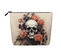 Dwvtfsm Make-up-Tasche mit antikem Totenkopf und Blumen, wasserdicht, Leinen, Reise-Kosmetik-Organizer, leichter Reißverschluss, Reise-Kulturbeutel, Organizer, Make-up-Pinsel, Aufbewahrungstasche