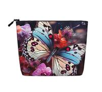 Dwvtfsm Make-up-Tasche mit bunten Schmetterlingen auf Blumen, wasserdicht, Leinen, Reise-Kosmetik-Organizer, leichter Reißverschluss, Reise-Kulturbeutel, Organizer, Make-up-Pinsel, Aufbewahrungstasche