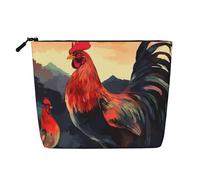 Dwvtfsm Make-up-Tasche mit Hahn-Motiv, wasserdicht, Leinen, Reise-Kosmetik-Organizer, leichter Reißverschluss, Reise-Kulturbeutel, Organizer, Make-up-Pinsel, Aufbewahrungstasche