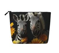 Dwvtfsm Make-up-Tasche mit Sonnenblumen und Zebramuster für Damen, wasserdicht, Leinen, Reise-Kosmetik-Organizer, leichter Reißverschluss, Reise-Kulturbeutel, Organizer, Make-up-Pinsel