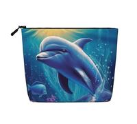 Dwvtfsm Make-up-Tasche mit süßem Delfin-Design, wasserdicht, Leinen, Reise-Kosmetik-Organizer, leichter Reißverschluss, Reise-Kulturbeutel, Organizer, Make-up-Pinsel, Aufbewahrungstasche