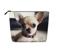 Dwvtfsm Niedliche Chihuahua-Make-up-Tasche für Damen, wasserdicht, Leinen, Reise-Kosmetik-Organizer, leichter Reißverschluss, Reise-Kulturbeutel, Organizer, Make-up-Pinsel, Aufbewahrungstasche