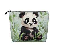 Dwvtfsm Panda Make-up-Tasche aus Bambus für Damen, wasserdicht, Leinen, Reise-Kosmetik-Organizer, leichter Reißverschluss, Reise-Kulturbeutel, Organizer, Make-up-Pinsel, Aufbewahrungstasche