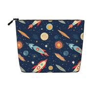 Dwvtfsm Rocket In Space Make-up-Tasche für Damen, wasserdicht, Leinen, Reise-Kosmetik-Organizer, leichter Reißverschluss, Reise-Kulturbeutel, Organizer, Make-up-Pinsel, Aufbewahrungstasche