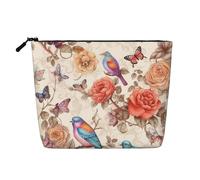 Dwvtfsm Romantische, ausgefallene Make-up-Tasche mit Blumenmotiv und Vögeln und Schmetterlingen, wasserdicht, Leinen, Reise-Kosmetik-Organizer, leichter Reißverschluss, Reise-Kulturbeutel, Organizer