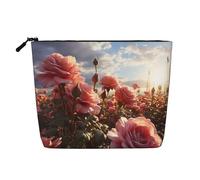Dwvtfsm Rose Field Make-up-Tasche für Damen, wasserdicht, Leinen, Reise-Kosmetik-Organizer, leichter Reißverschluss, Reise-Kulturbeutel, Organizer, Make-up-Pinsel, Aufbewahrungstasche