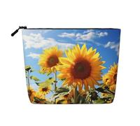 Dwvtfsm Schöne Sonnenblumen-Make-up-Tasche für Damen, wasserdicht, Leinen, Reise-Kosmetik-Organizer, leichter Reißverschluss, Reise-Kulturbeutel, Organizer, Make-up-Pinsel, Aufbewahrungstasche