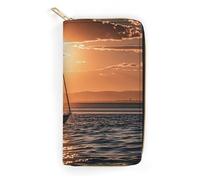 DWVTSLH Sunset Seascape Segelboot, schwimmende Ledergeldbörse, Münzgeldbörse, Kreditkartenhalter, RFID-blockierend, Mini-Geldbörse, doppelt gefaltete Tasche, Leder, Reißverschluss, Geldbörse für beide