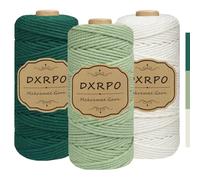 DXRPO Premium Makramee Garn Set, 3 Stück 3mm x 100m Macrame Cord,Baumwollgarn Macrame Garn für DIY Handwerk, Hängepflanzen,Weihnachten,Boho Deko(Natur, Hellgrün, Dunkelgrün)