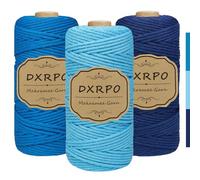 DXRPO Premium Makramee Garn Set, 3 Stück 3mm x 100m Macrame Cord,Baumwollgarn Macrame Garn für DIY Handwerk, Hängepflanzen,Weihnachten,Boho Deko(Hellblau, Blau, Dunkelblau)