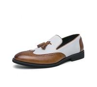DXSYGMBN Herren Brogue Loafer Schwarz Weiß Zweifarbig Tassel Slipper Business Anzugschuhe Flügelkappe Vintage Hochzeit Party Schlüpfschuhe,Braun,46 EU
