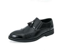 DXSYGMBN Herren Business Schuhe mit Quasten Slipper Elegant Budapester Muster Slip-On Formelle Anzugschuhe für Hochzeit Büro Party,Schwarz,44 EU