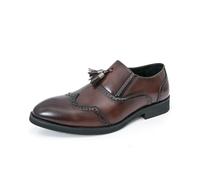 DXSYGMBN Herren Business Schuhe mit Quasten Slipper Elegant Budapester Muster Slip-On Formelle Anzugschuhe für Hochzeit Büro Party,Braun,39 EU