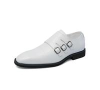 DXSYGMBN Herren Monks Business Schuhe Leder Krokodil Prägung Triple Schnalle Slipper Elegante Formelle Schuhe Hochzeit Büro,Weiß,39 EU