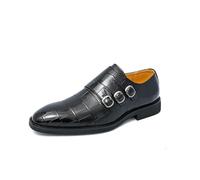 DXSYGMBN Herren Monks Business Schuhe Leder Krokodil Prägung Triple Schnalle Slipper Elegante Formelle Schuhe Hochzeit Büro,Schwarz,40 EU