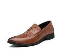 DXSYGMBN Herren Penny Loafer Krokodil-Prägung Slip-On Halbschuhe Spitz Zulaufend Business Hochzeit Business Casual Slipper,Braun,40 EU