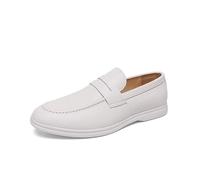 DXSYGMBN Herren Penny Loafer Slipper Freizeitschuhe PU-Leder Mokassins rutschfeste Gummisohle für Büro und Alltag,Weiß,41 EU