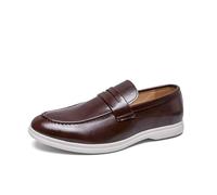 DXSYGMBN Herren Penny Loafer Slipper Freizeitschuhe PU-Leder Mokassins rutschfeste Gummisohle für Büro und Alltag,Braun,46 EU