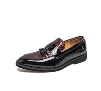 DXSYGMBN Herren Quasten Loafer Lackleder Krokodil-Muster Slipper Business Kleid Schuhe Klassisch Formal Hochzeit Party Halbschuhe,Rot,40 EU