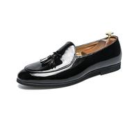 DXSYGMBN Herren Quasten Loafers Lackleder Business Schuhe Slip on Slipper Hochzeit Party Smoking Oxford Formelle Kleidung Freizeitschuhe,Schwarz,46 EU