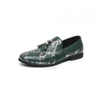 DXSYGMBN Herren Schlangenmuster Slipper Slip On Business Schuhe Gold Quaste Designer Flats Hochzeit Party Mode Bequem Casual Klassisch,Grün,42 EU