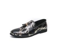 DXSYGMBN Herren Schlangenmuster Slipper Slip On Business Schuhe Gold Quaste Designer Flats Hochzeit Party Mode Bequem Casual Klassisch,Schwarz,40 EU