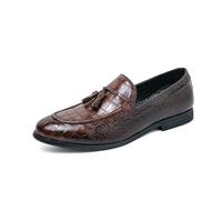 DXSYGMBN Herren Slipper mit Krokodilprägung Quaste Business Schuhe Schlupfschuhe Leder Formelle Hochzeit Büro Freizeitschuhe,Braun,46 EU