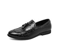 DXSYGMBN Herren Slipper mit Krokodilprägung Quaste Business Schuhe Schlupfschuhe Leder Formelle Hochzeit Büro Freizeitschuhe,Schwarz,47 EU