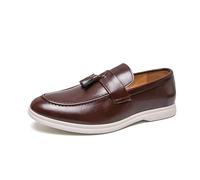 DXSYGMBN Herren Slipper mit Quasten Freizeitschuhe Business Halbschuhe Bequem Leicht Weiches Leder für Büro Hochzeit Party Alltag Business,Braun,38 EU